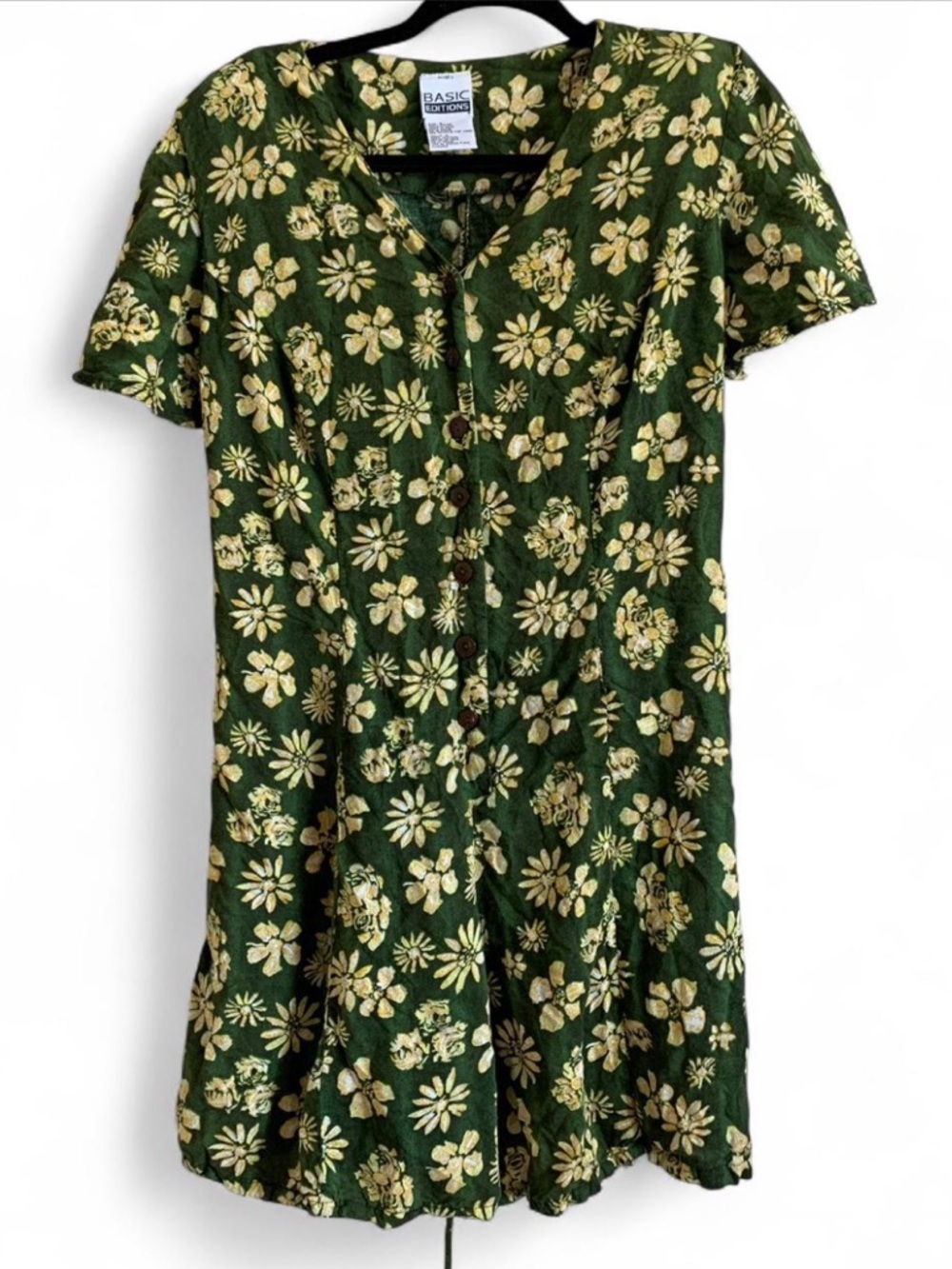 Vintage Green Floral Button-Front Romper size Medium